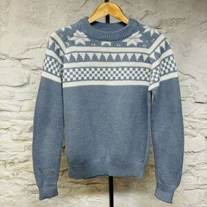 Vintage 70s 80s GAP Acrylic Blue White Patterned Crewneck Sweater Small